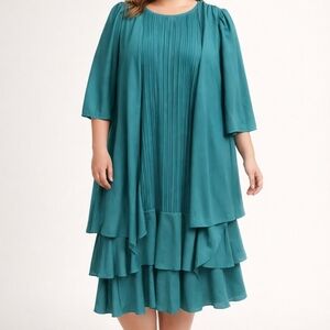 Sandi Dee Teal Tiered Dress | Plus Size 18W | Elegant Flowing Mi